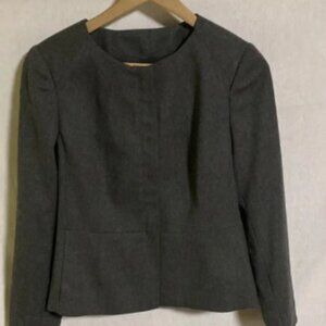 Talbots The Kate Fit Heather Gray Collarless Lined Zip up Wool Blazer NEW